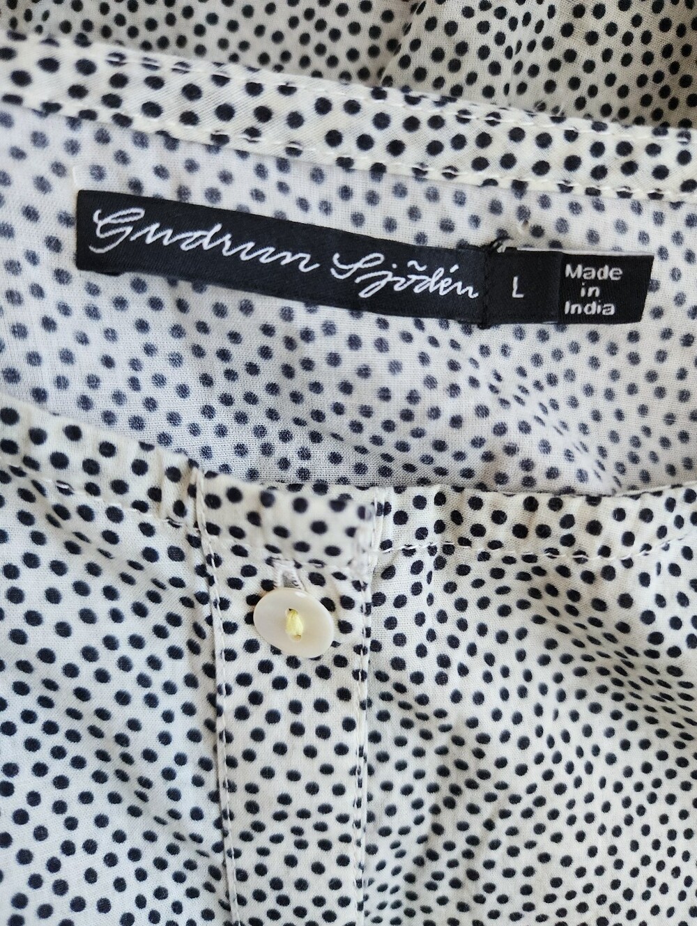 GUDRUN SJODEN POLKADOT FRONT BUTTON MIDI DRESS SIDE POCKETS 3/4 SLEEVES SZ LARGE - Picture 7 of 16